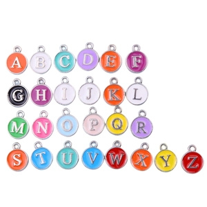 Set of 26 colorful round enamel alphabet charms A-Z made of alloy for DIY jewelry