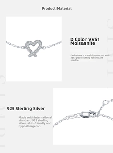Detail of S925 sterling silver heart necklace with D color VVS1 Moissanite stones