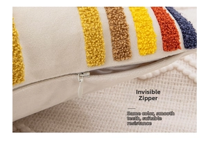 Detailed macro view showing the smooth matching invisible zipper on tufted velvet pillow cover