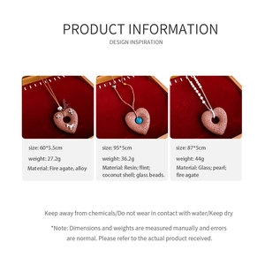 Detailed chart showing heart pendant necklace dimensions, materials and product specifications