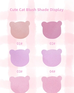 Cute cat shaped matte powder blush in peach and pink tones for a natural look