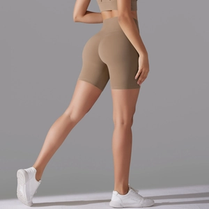 Detail view of high waist seamless fitness shorts highlighting the lift and contour effect