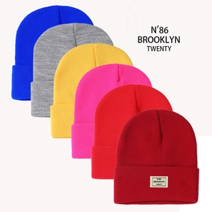 Knit Beanie Hat Acrylic Warm Winter Autumn Cuffed Skull Cap Letter Cloth Patch Streetwear Retro For Men Women Unisex
