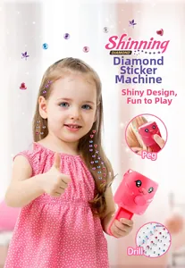 Detail of pink diamond hair styler tool set with colorful rhinestones for girls
