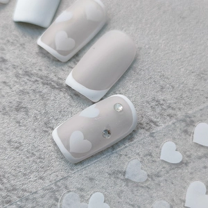 5D stereoscopic heart nail stickers and matte gray French press-on nails set