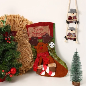 Detail of reindeer Christmas stocking with 3D elements and Merry Christmas embroidery