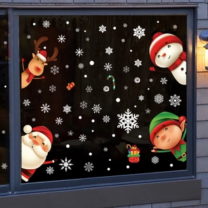 Christmas Window Stickers Static Cling PVC Reusable Reindeer Santa Claus Snowflake Decals Glass Door Home Shop Decoration