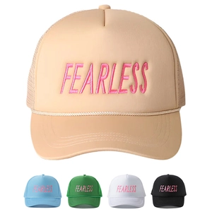 Trucker Hat Fearless Letter Embroidery Mesh Back Adjustable Breathable Outdoor Sun Protection Polyester Baseball Cap
