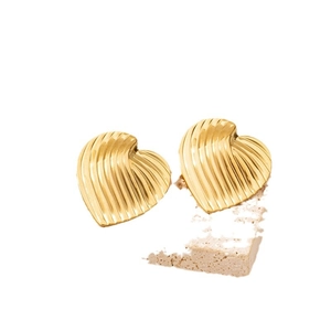 Minimalist 18K gold plated 304 stainless steel heart earrings with vertical striped texture