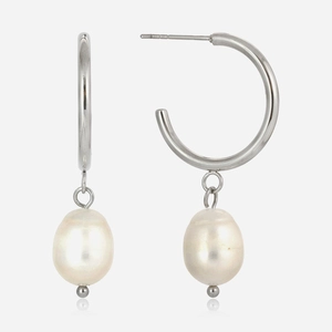 French Vintage Freshwater Pearl Hoop Earrings For Women Stainless Steel Hypoallergenic Elegant Waterproof Jewelry