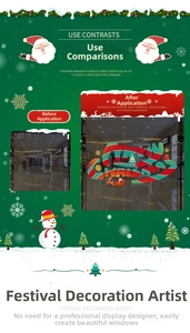 Detailed Christmas window decals showing Merry Christmas text, Reindeer and Santa motifs