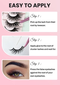 Guide en trois étapes pour poser des faux cils noirs avec une pince à épiler rose