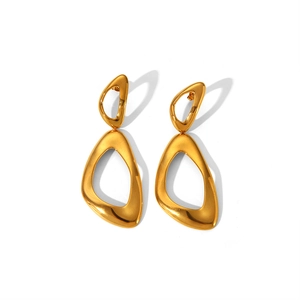 Golden irregular geometric hollow earrings with minimalist French style design