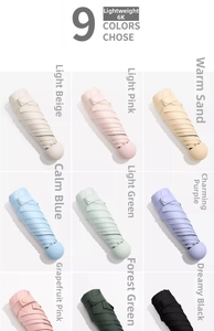 Nine-color collection of compact capsule umbrellas showing a variety of pastel tones