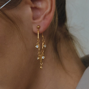 Elegant 18K gold plated tassel earrings with sparkling white zircon for women