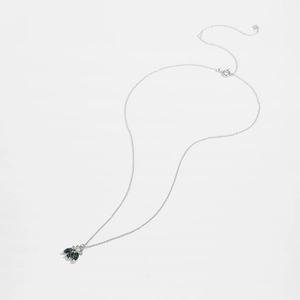 Detailed close-up of a silver bee necklace with colorful zirconia and lobster clasp