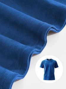 Macro detail of the soft blue fabric texture on this casual men's round neck sports set