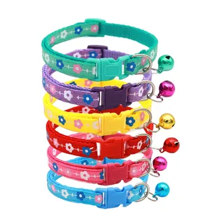 Adjustable Pet Collar Floral Print Polypropylene Webbing With Bell For Cats And Small Dogs