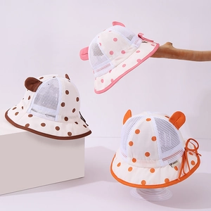 Breathable baby sun hat with mesh panels and cute ears in pink brown and orange colors