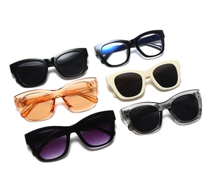 Collection of stylish oversized square sunglasses in multiple colors and lens tints.