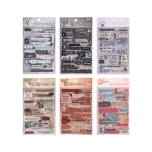 6PCS set of waterproof PET scrapbooking stickers with vintage English phrases and text
