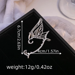 Detail showing dimensions of 6.7x4cm and 12g weight for silver hollow butterfly ear cuff