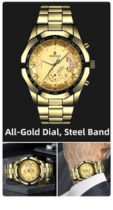 Detail view of gold automatic chronograph watch with octagonal bezel and steel band