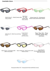 Detailed grid of ten diverse cat eye sunglasses colors from black to tortoiseshell