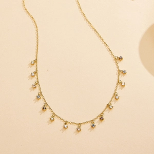 S925 sterling silver gold necklace featuring colorful zircon tassels in a minimalist design