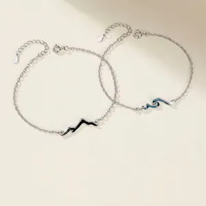 Mountain Sea Couple Bracelets Copper Enamel Pendants Adjustable Chain Jewelry For Lovers Romantic Gift