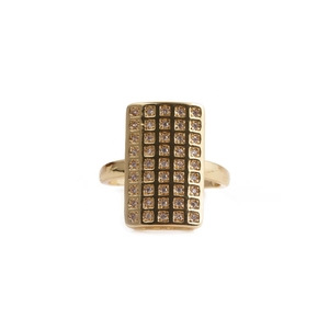 Auffälliger geometrischer vergoldeter Kupferring mit rechteckigem Micro-Pave-Kristallbesatz