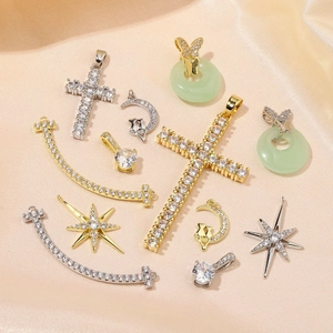 Colgantes Joyería Cobre Chapado Oro 18K Zircón Gato Luna Mariposa Estrella Cruz Charms Para Collar DIY