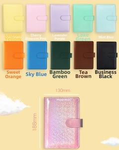 Detailed view of A6 PU leather binder showing 11 color options and 130mm x 188mm dimensions