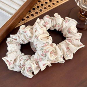 Floral Scrunchie Women French Vintage Small Flower Hair Tie Hollow Knit Fabric Sweet Elastic Hair Ring Accessory
