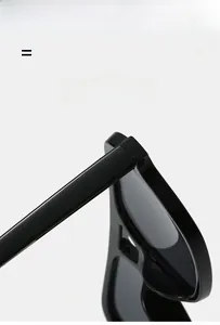 Detail view of glossy black square frame sunglasses with durable hinge and texture