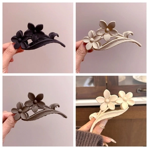 Matte flower hair claws in black, coffee, beige, and cream colors for elegant women
