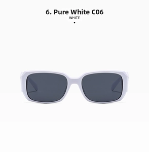 Detailed close-up of C06 square frame sunglasses in solid white with dark grey lenses
