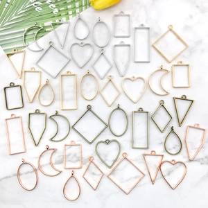 Geometric Hollow Open Bezel Charms Zinc Alloy For DIY Jewelry Making Resin Crafts Mixed Shapes Heart Star Moon Rectangle