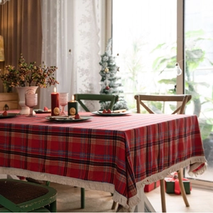 Tovaglia Natalizia A Quadretti Con Nappine Misto Cotone E Lino Tartan Scozzese Rosso Verde Arredo Tavola Per Le Feste
