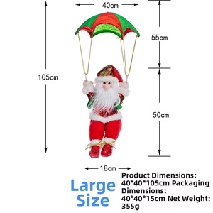 Hanging parachute Santa Claus decoration with sequins, 105cm height for festive display