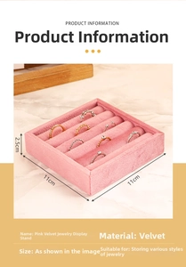 Detailed view of pink velvet jewelry display tray for rings and earrings 11x11cm