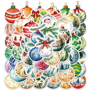 56-piece watercolor Christmas ornament stickers with diverse festive doodle patterns