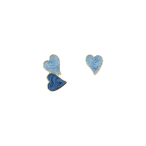 Asymmetric blue heart earrings with gold trim and minimalist enamel drip oil design