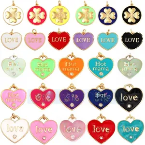 Colorful enamel flower and heart LOVE pendants collection for DIY jewelry making
