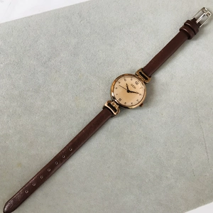 Gedi vintage gold women's watch with small champagne dial and brown leather strap