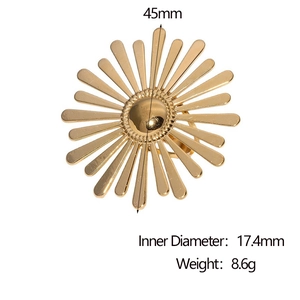 Detail showing 45mm outer diameter and 17.4mm inner diameter of gold sunflower ring