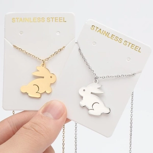 Rabbit Pendant Necklace Stainless Steel Cute Animal Silhouette Minimalist Daily Jewelry For Women Sweater Chain
