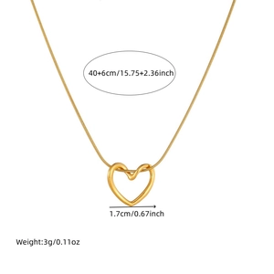 Minimalist gold hollow heart pendant necklace with dimensions 40+6cm and 3g weight