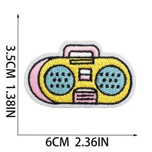 Detailed size view of yellow radio embroidery patch measuring 3.5x6cm for clothing