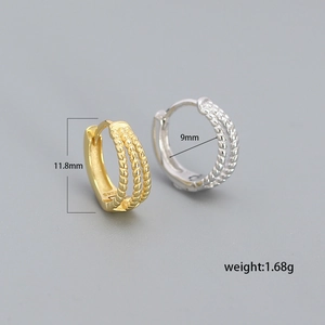 Triple row twisted S925 sterling silver hoop earrings in gold and silver finish